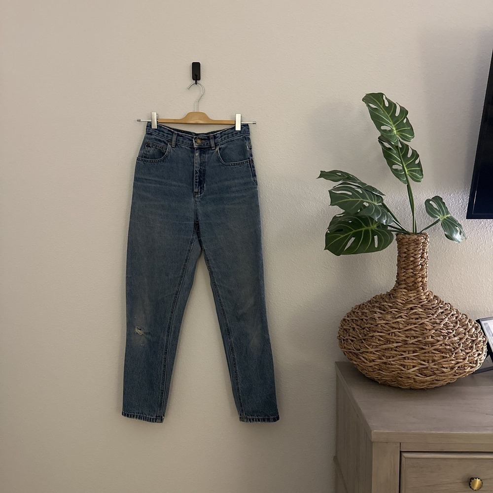 VTG Lizwear High Waisted Mom Jeans Medium Wash Blue‎ Tapered Leg Petite 4 25